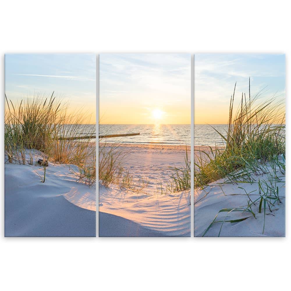 Kaeppel Leinwandbild 3-teilig, Strand Meer Dünen Sonnenuntergang Großer Ausverkauf