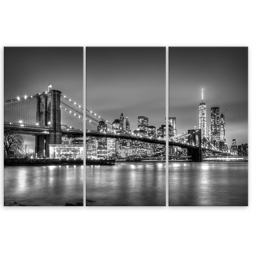 Kaeppel Leinwandbild 3-teilig, New York Brooklyn Bridge Schwarz Weiß Bis zu 65% Rabatt