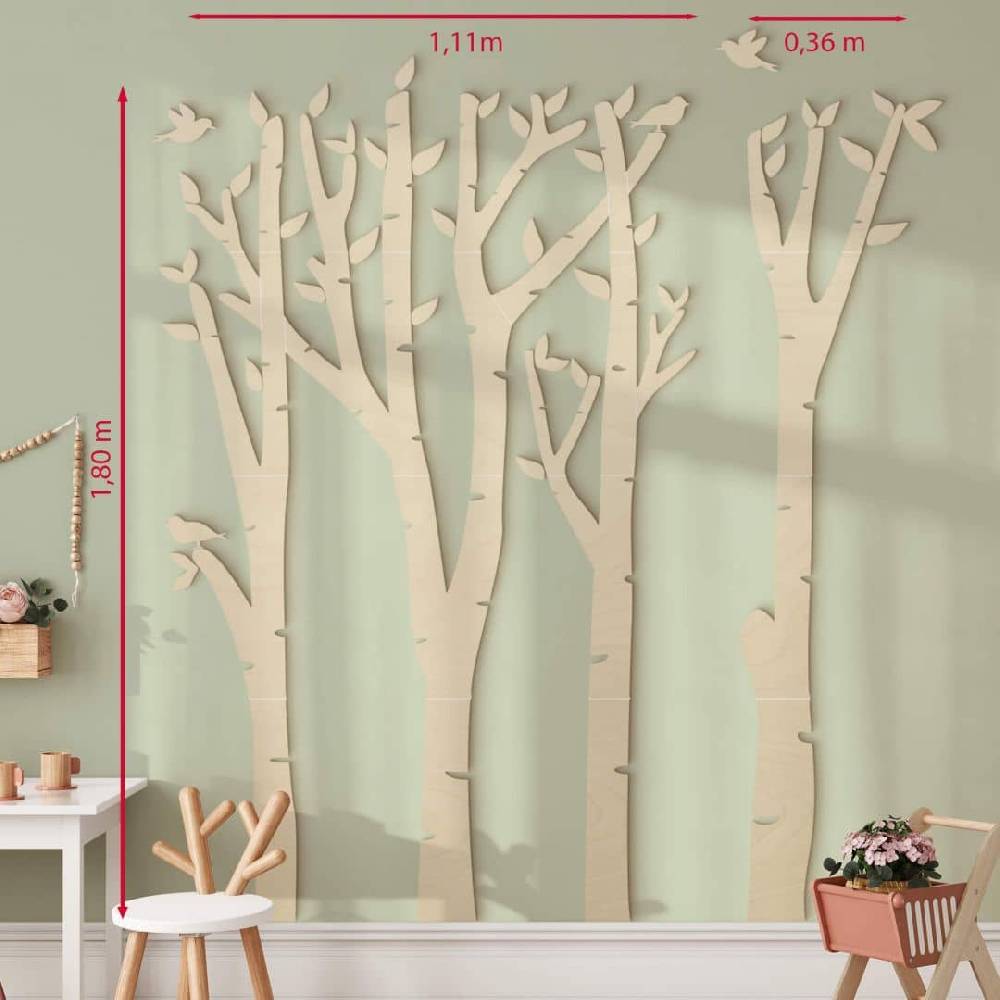 Kaeppel XXL Holz-Wandpaneel Birken-Baum - Wald mit Vögeln - Pappel Saisonale Angebote