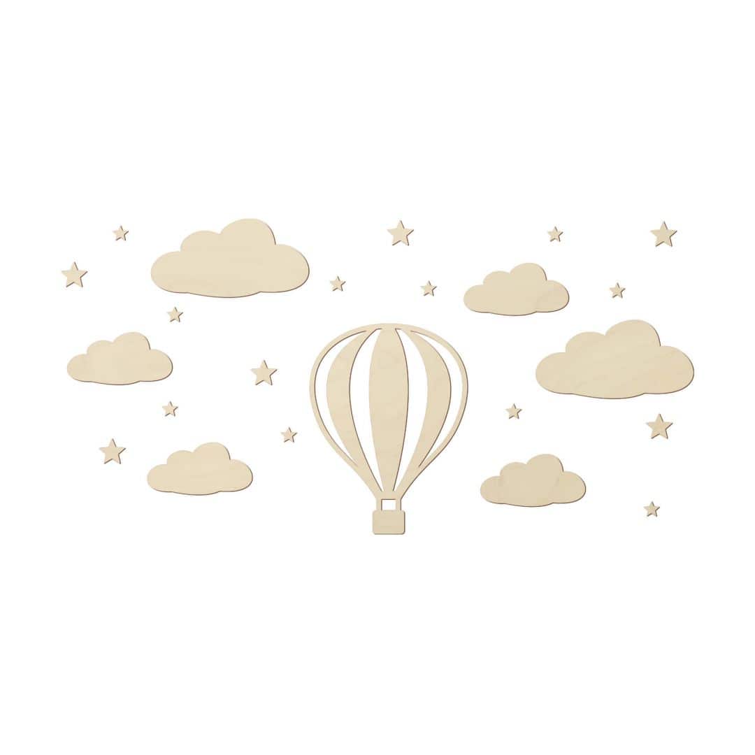 Kaeppel Kinderzimmer Wanddeko Heißluftballon mit Wolken und Sterne Set - Pappelholz Riesige Ersparnisse