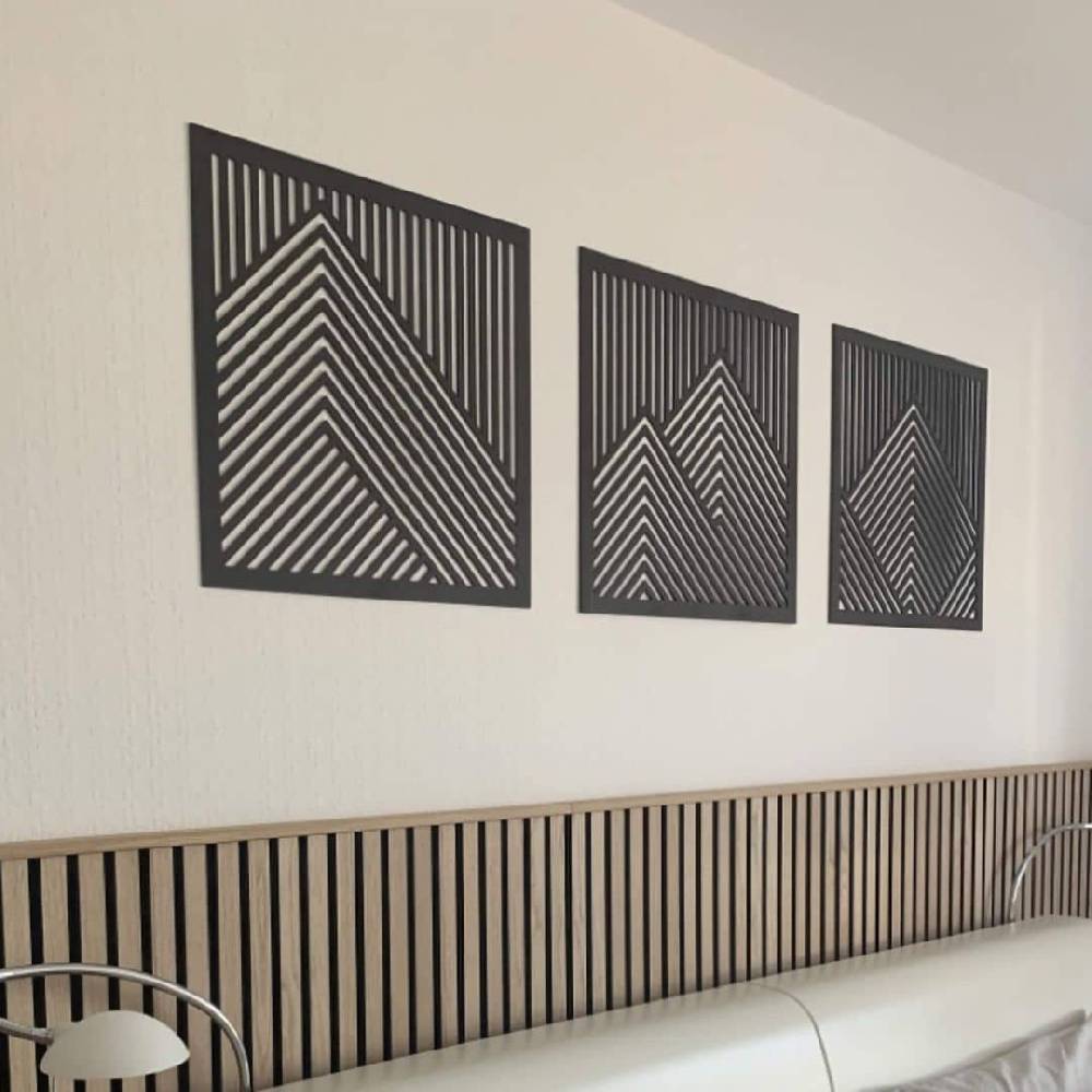 Kaeppel 3D Wanddeko Berg Landschaft Wandpaneele Holz Motiv geometrisch (3-teilig) - MDF Im Verkauf