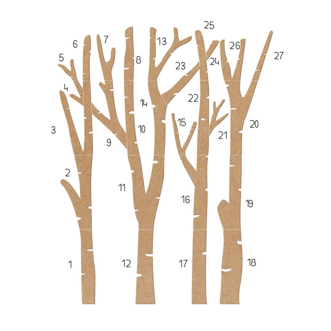 Kaeppel XXL Holz-Wandpaneel Birken-Baum - Wald mit Vögeln - MDF Natur Schlussverkauf