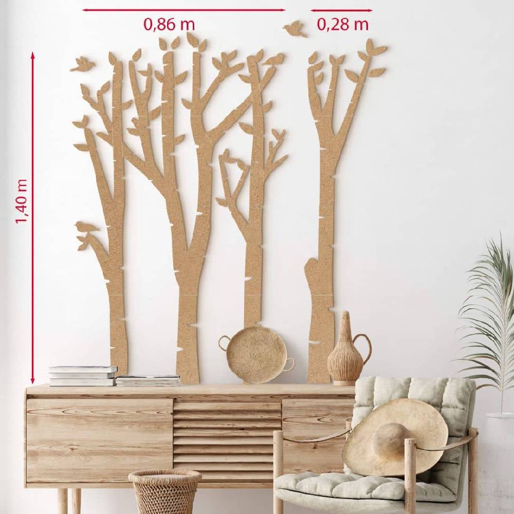 Kaeppel XXL Holz-Wandpaneel Birken-Baum - Wald mit Vögeln - MDF Natur Schlussverkauf