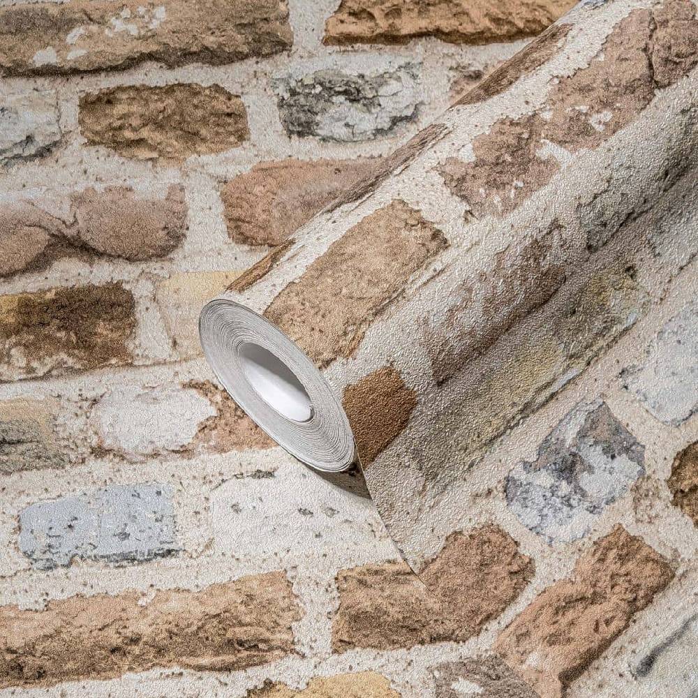 Kaeppel Stein Tapete 3D Steintapete Braun Vliestapete Steinoptik Wohnzimmer, Küche Flash Sale