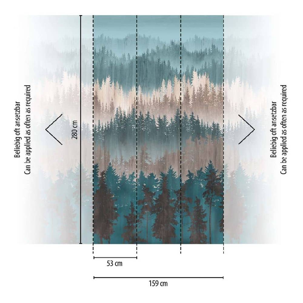 Kaeppel Fototapete Natur Wald Blau Beige Tapete Bäume Modern für Küchen, Wohnzimmer Saisonschlussverkauf