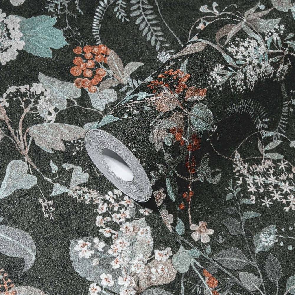 Kaeppel Tapete floral Blumen Schwarz Rot Vintage Blumentapete Wohnzimmer Vliestapete Cyber Monday