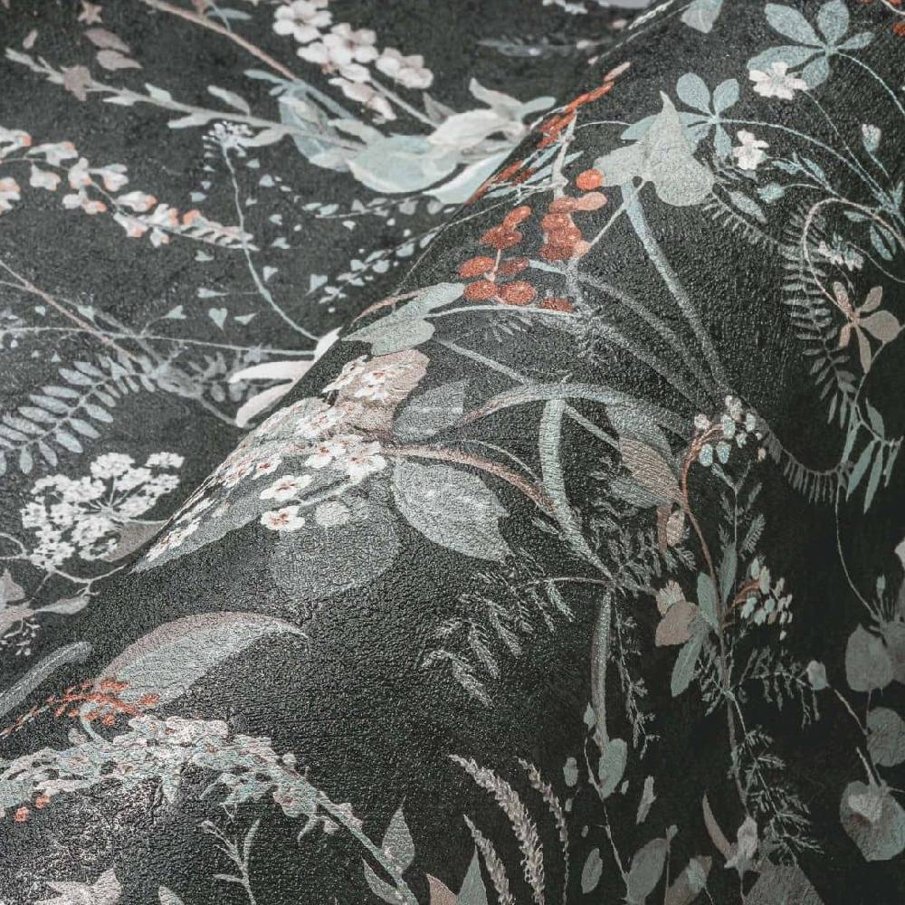 Kaeppel Tapete floral Blumen Schwarz Rot Vintage Blumentapete Wohnzimmer Vliestapete Cyber Monday
