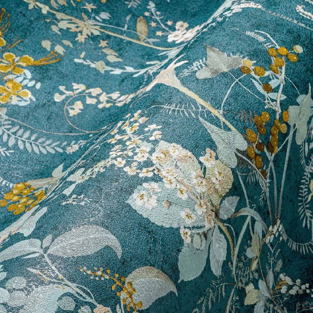 Kaeppel Blumentapete Petrol Blau Vintage Landhaus Blumen Vliestapete florale Tapete Osterangebot
