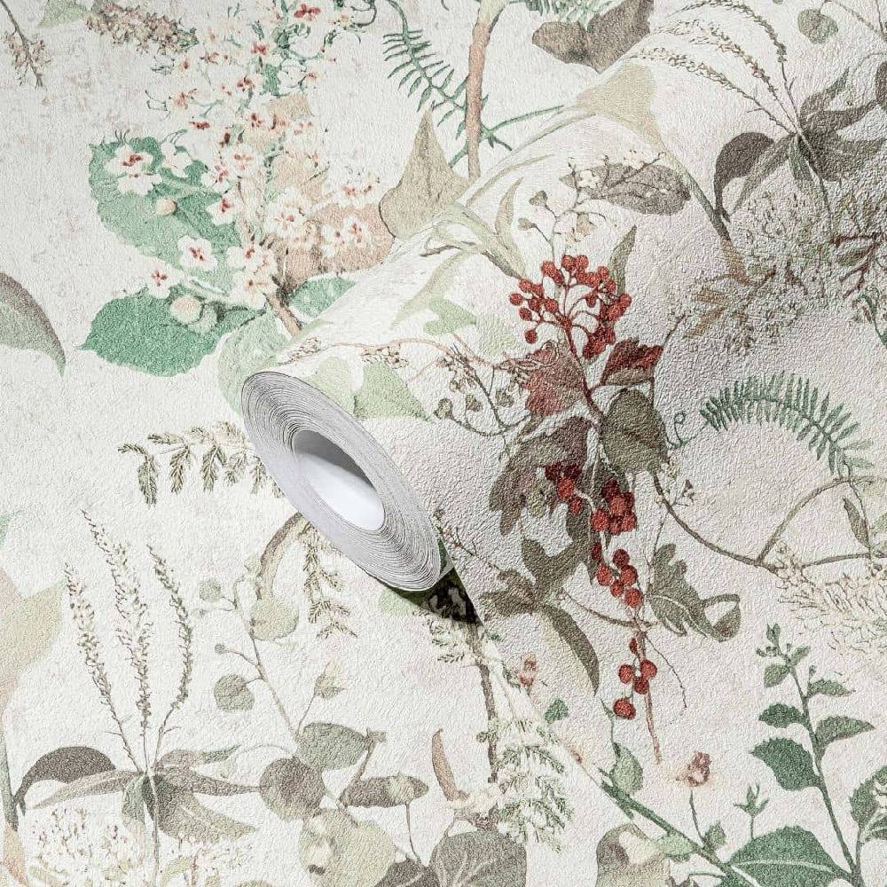 Kaeppel Blumentapete Landhaus Vintage Tapete Weiß Grün Rot Vliestapete Blumen floral Muttertagsangebot