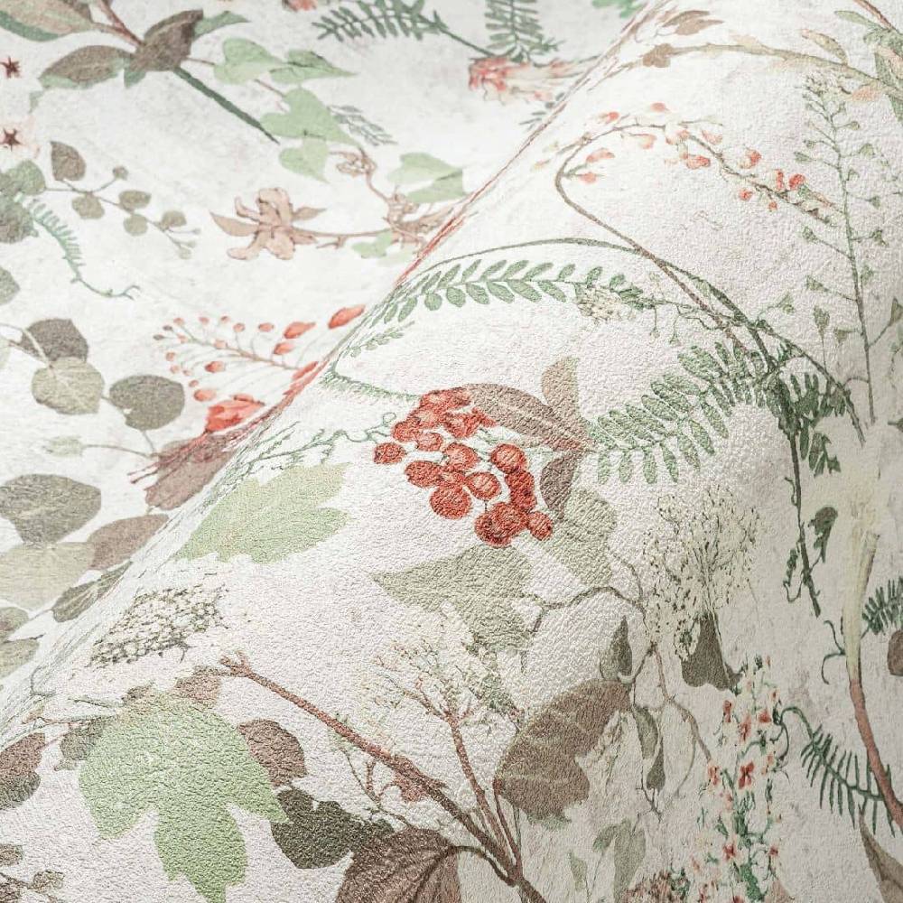 Kaeppel Blumentapete Landhaus Vintage Tapete Weiß Grün Rot Vliestapete Blumen floral Muttertagsangebot