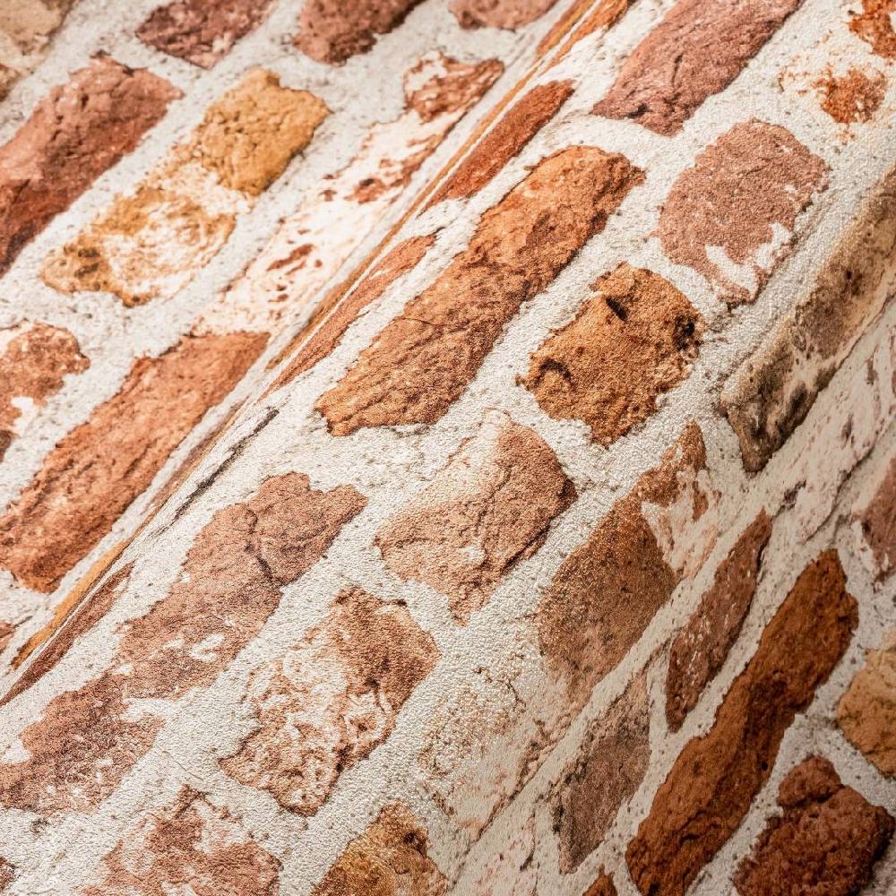 Kaeppel Steintapete Tapete Steinoptik 3D Vliestapete Backstein Rot Beige für Wohnzimmer Valentinstagsangebot