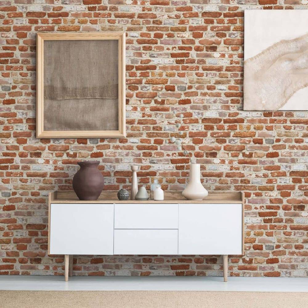 Kaeppel Steintapete Tapete Steinoptik 3D Vliestapete Backstein Rot Beige für Wohnzimmer Valentinstagsangebot