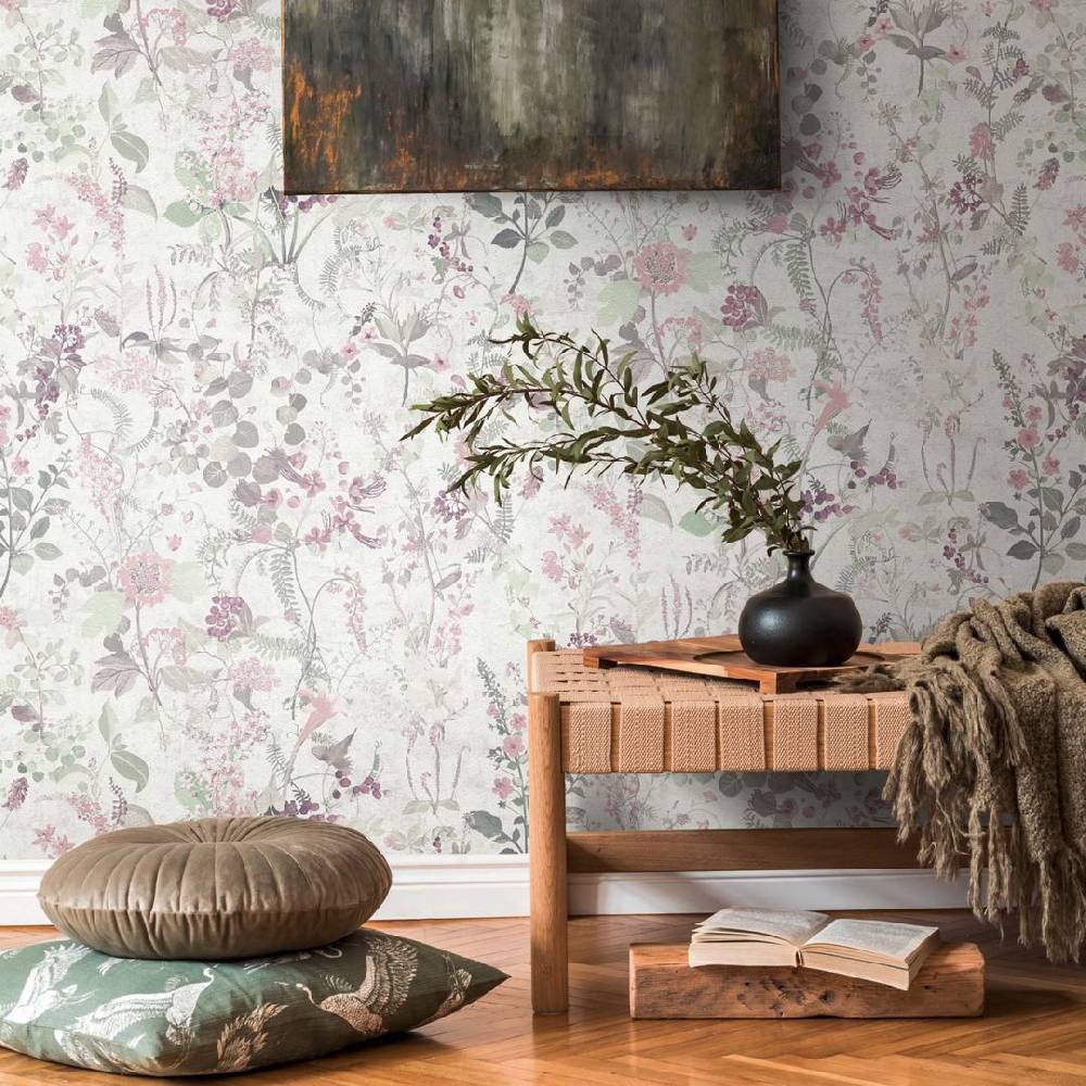 Kaeppel Tapete Küche Landhaus Vlies Blumentapete Vliestapete Blumenwiese Lila Weiß Grün Jubiläumsangebot