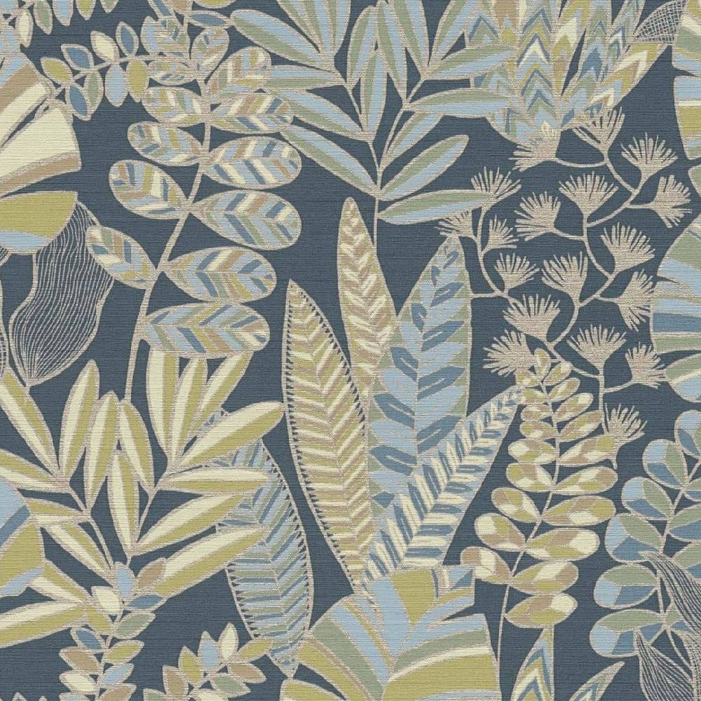 Kaeppel Dschungel Tapete Blau Gold Grün Pflanzen Vliestapete Blätter floral Nur noch ein Tag übrig