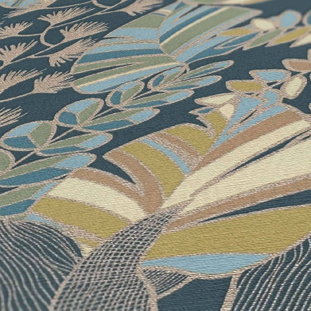 Kaeppel Dschungel Tapete Blau Gold Grün Pflanzen Vliestapete Blätter floral Nur noch ein Tag übrig