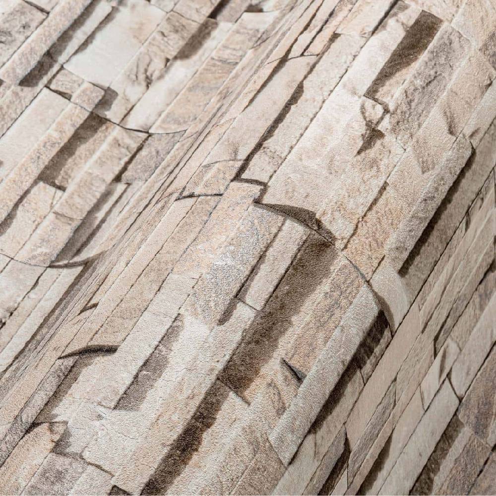 Kaeppel Steintapete 3D Tapete Vlies Beige - Vliestapete Steinoptik Modern für Wohnzimmer, Flur Kostenloser Versand international