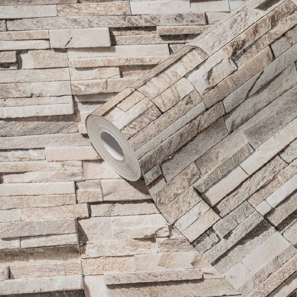 Kaeppel Steintapete 3D Tapete Vlies Beige - Vliestapete Steinoptik Modern für Wohnzimmer, Flur Kostenloser Versand international