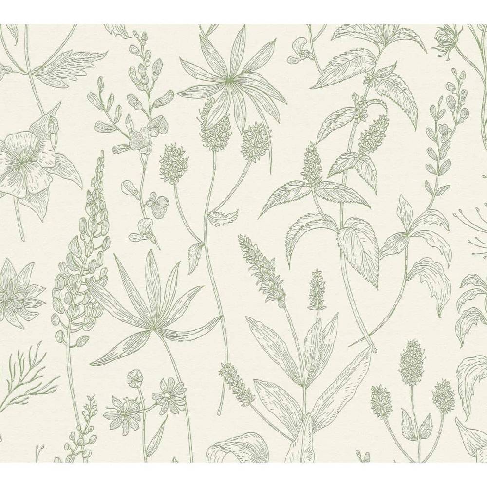 Kaeppel JETTE Vliestapete floral natürlich Tapete mit Pflanzen Grün Creme mit leichtem Glitzereffekt Speichern exportieren