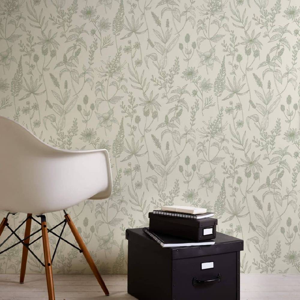 Kaeppel JETTE Vliestapete floral natürlich Tapete mit Pflanzen Grün Creme mit leichtem Glitzereffekt Speichern exportieren