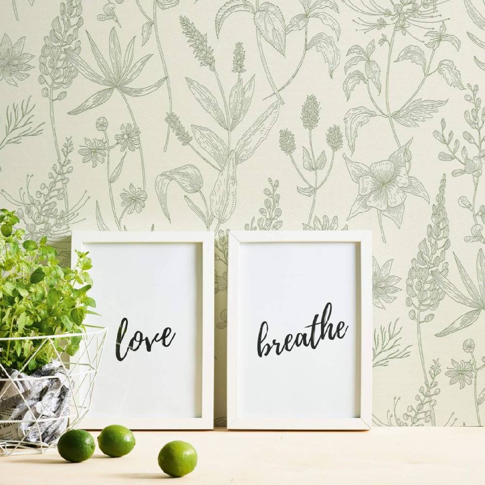 Kaeppel JETTE Vliestapete floral natürlich Tapete mit Pflanzen Grün Creme mit leichtem Glitzereffekt Speichern exportieren
