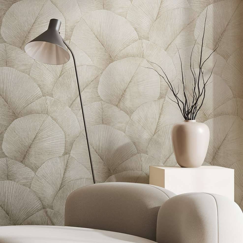 Kaeppel Vliestapete mit großem Blattmotiv beige Floral Günstig kaufen
