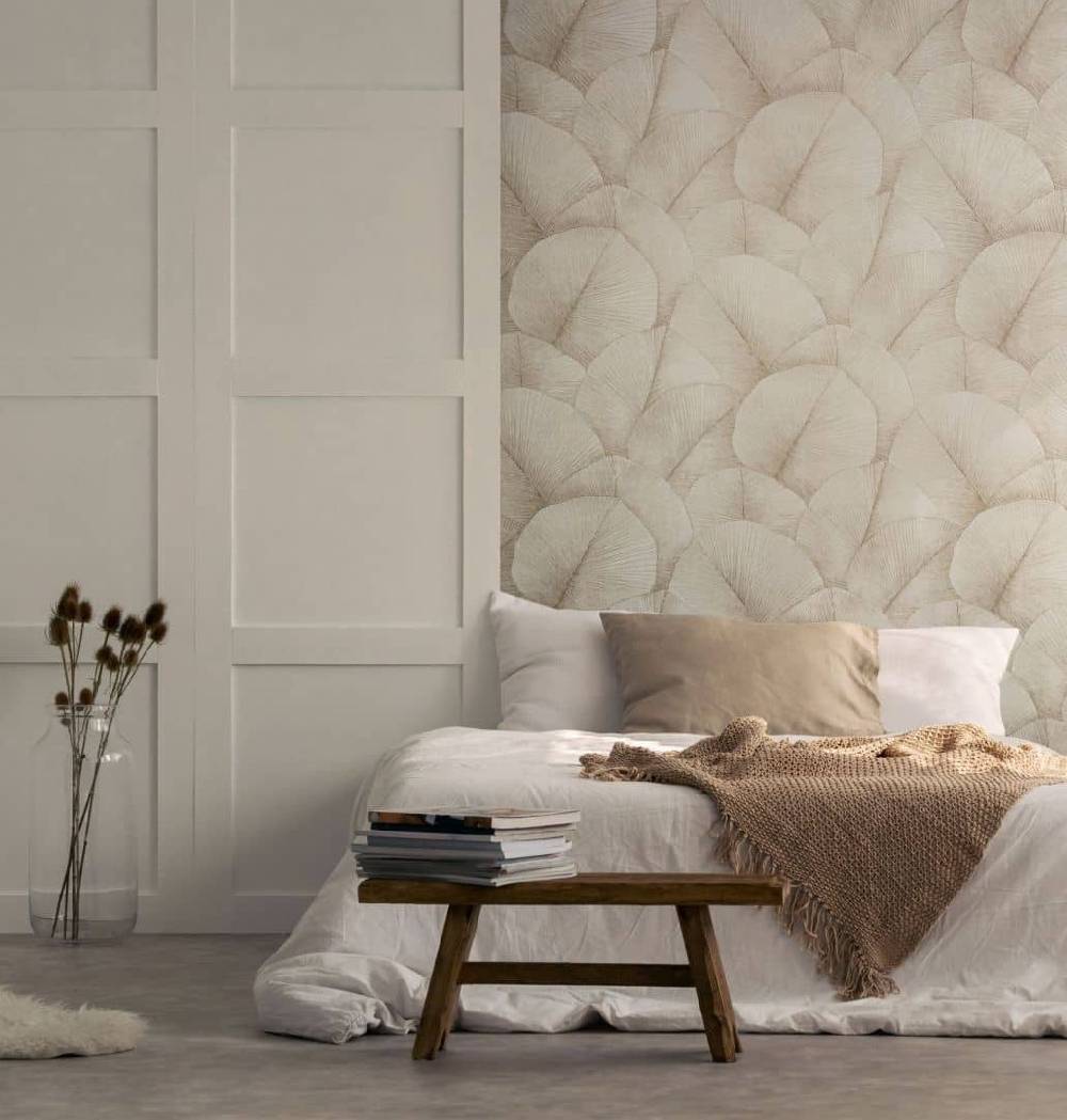 Kaeppel Vliestapete mit großem Blattmotiv beige Floral Günstig kaufen