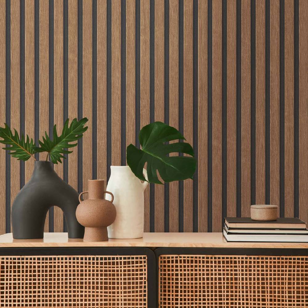 Kaeppel Tapete Holzoptik Braun Vliestapete 3D Holzpaneele skandinavisch modern Preisnachlass