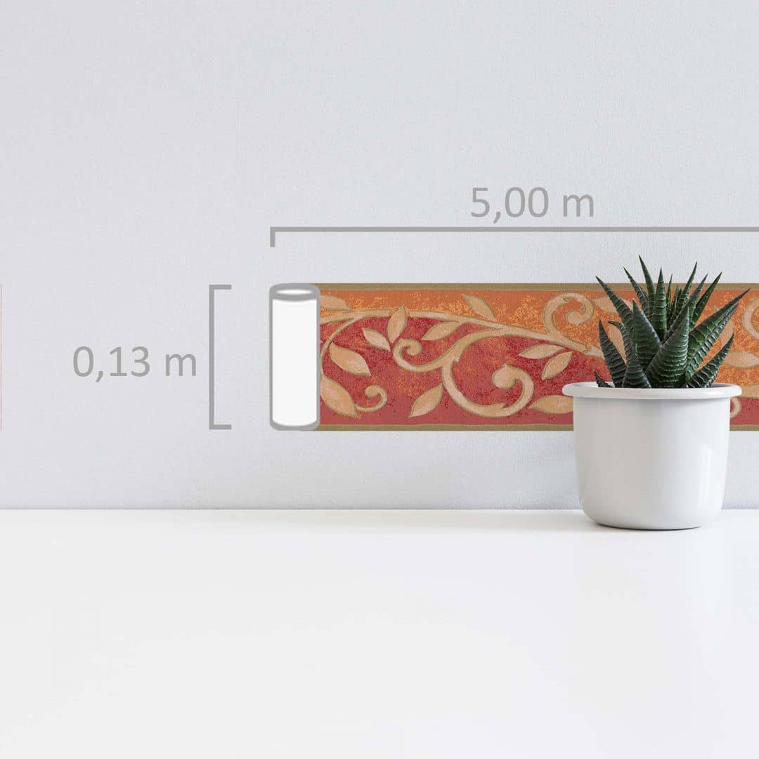 Kaeppel Bordüre Vintage Blätter Ranken Borte floral Terrakotta Orange Rot Weihnachtsangebot