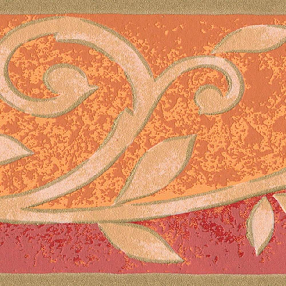 Kaeppel Bordüre Vintage Blätter Ranken Borte floral Terrakotta Orange Rot Weihnachtsangebot