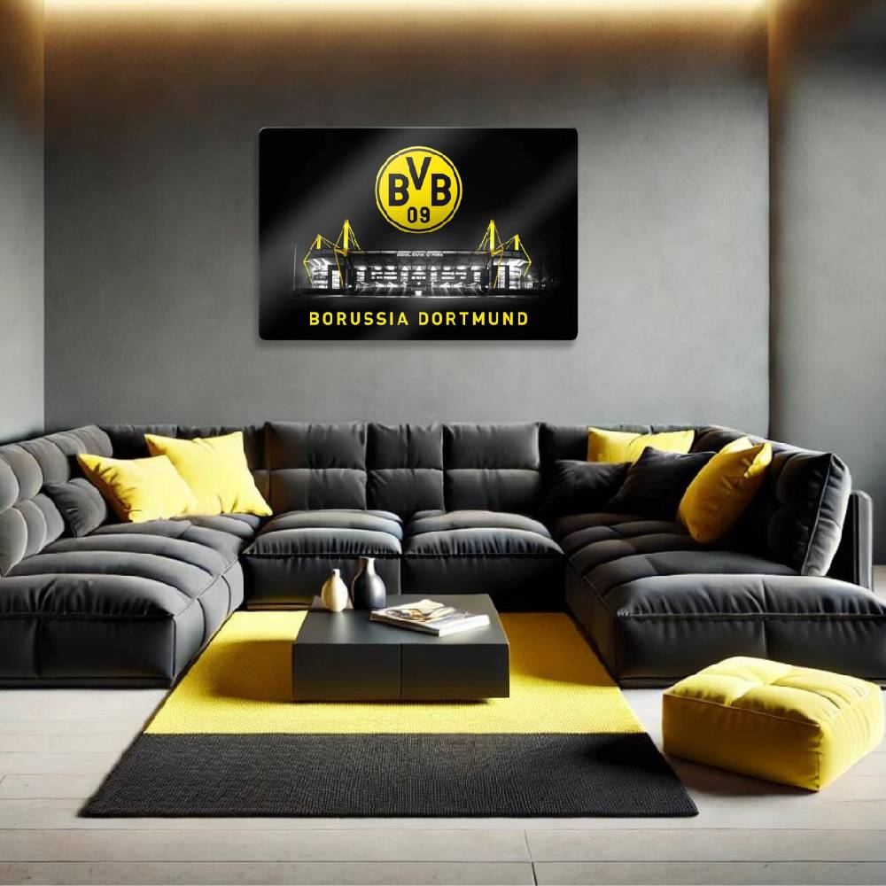Kaeppel Glasbild BVB - Signal Iduna Park bei Nacht mit Emblem Kostenlose Rückgabe