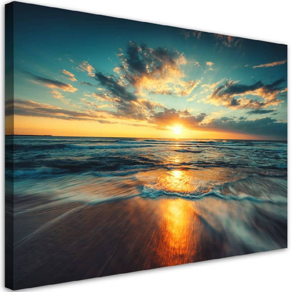 Kaeppel Leinwandbild, Sonnenuntergang Strand Meer