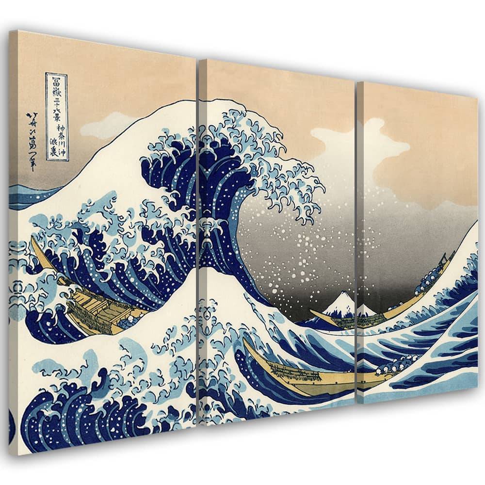Kaeppel Leinwandbild 3-teilig, Hokusai Große Welle von Kanagawa