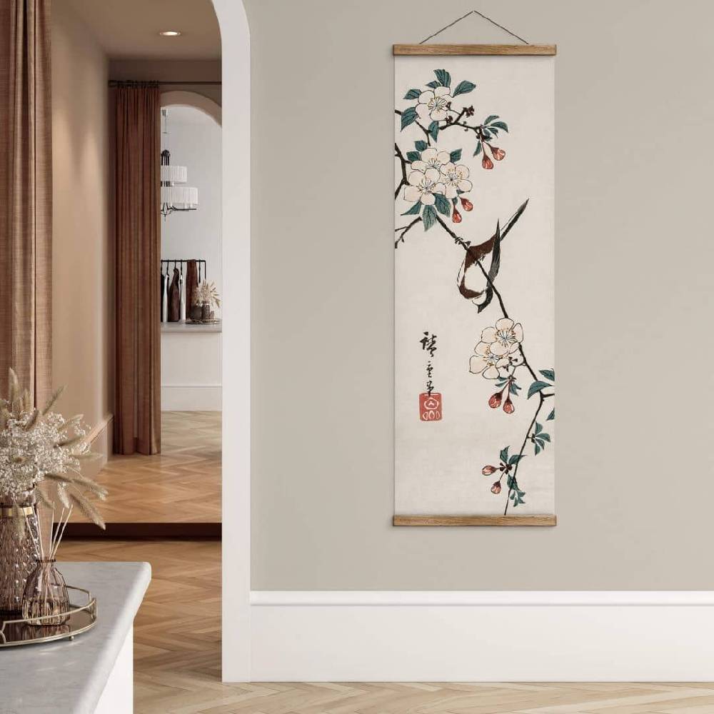 Kaeppel Stoffbild Hiroshige - Kleiner Vogel auf Kirschzweig - Panorama Fabrikpreis