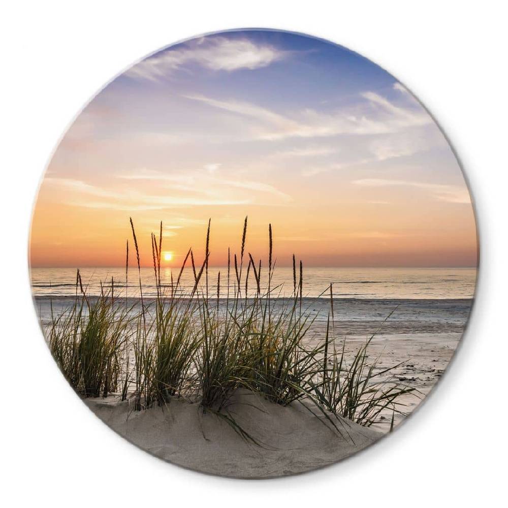 Kaeppel Glasbild Düne am Strand bei Sonnenuntergang - Rund