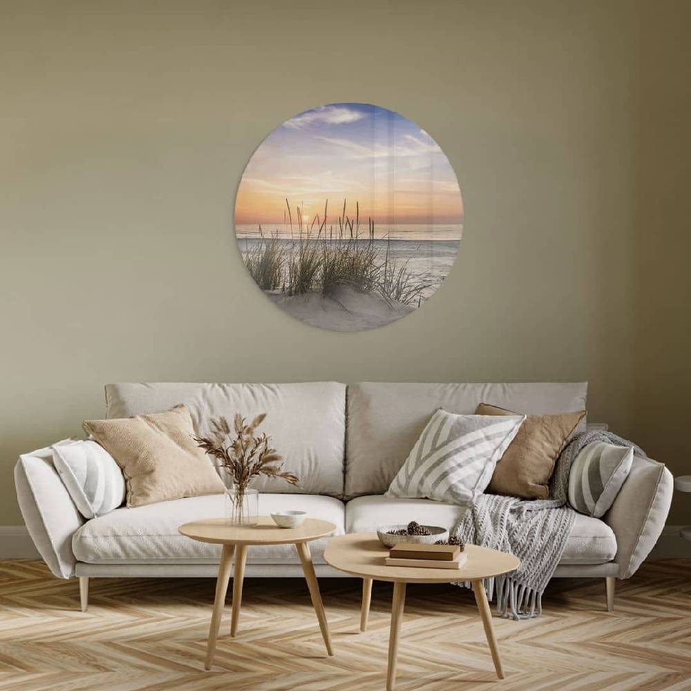 Kaeppel Glasbild Düne am Strand bei Sonnenuntergang - Rund Exklusivangebot