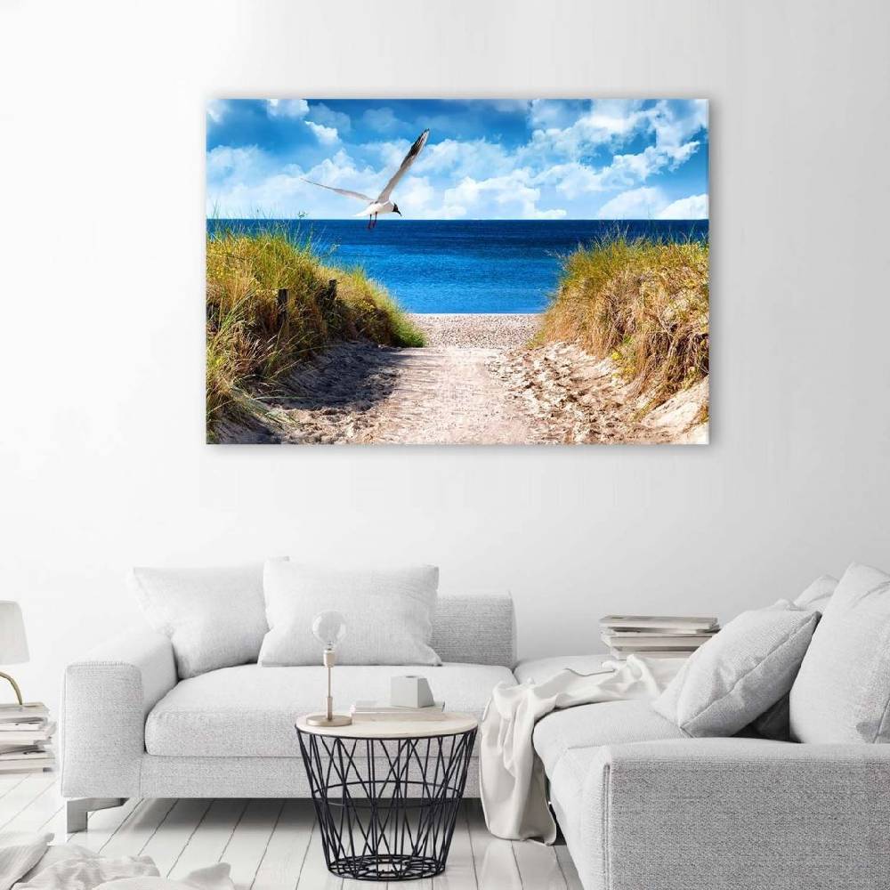 Kaeppel Leinwandbild, Weg zum Strand und eine Möwe Cyber Monday
