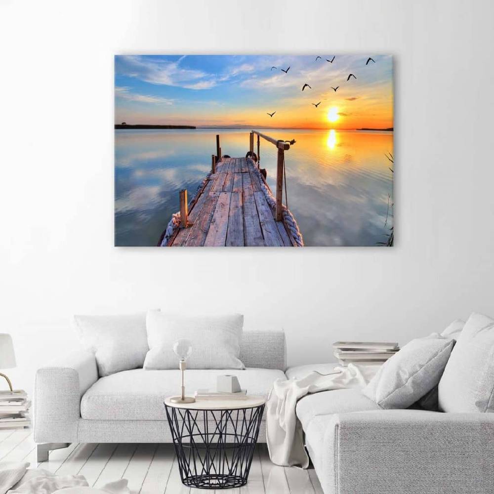 Kaeppel Leinwandbild, Sonnenuntergang Steg See Neuheiten
