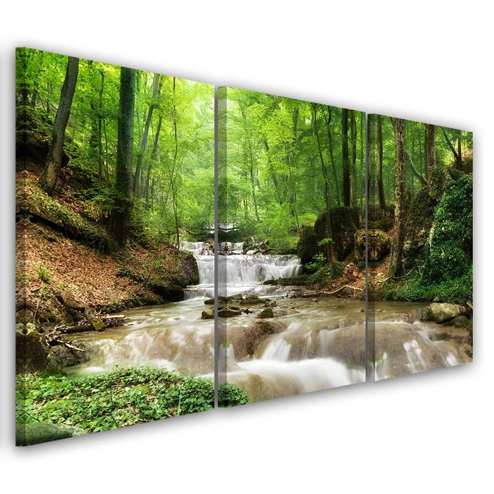 Kaeppel Leinwandbild 3-teilig, Wasserfall Wald Bach Natur