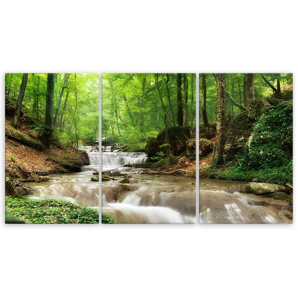 Kaeppel Leinwandbild 3-teilig, Wasserfall Wald Bach Natur Super Sparpreis