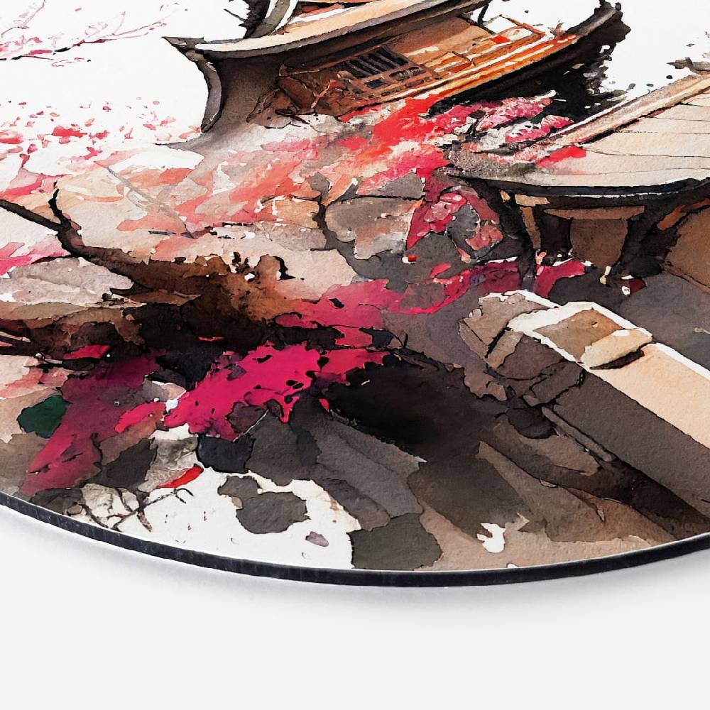 Kaeppel Wandbild Japanische Pagode mit Kirschblüten - Jaszke - Alu-Dibond - Rund Begrenzte Freigabe