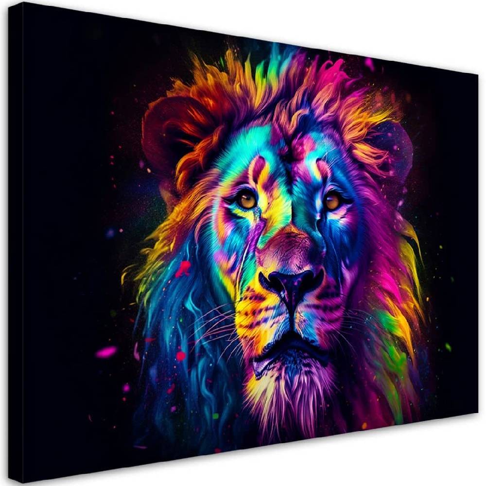 Kaeppel Leinwandbild, Farbe Neon Portrait Löwe Ai