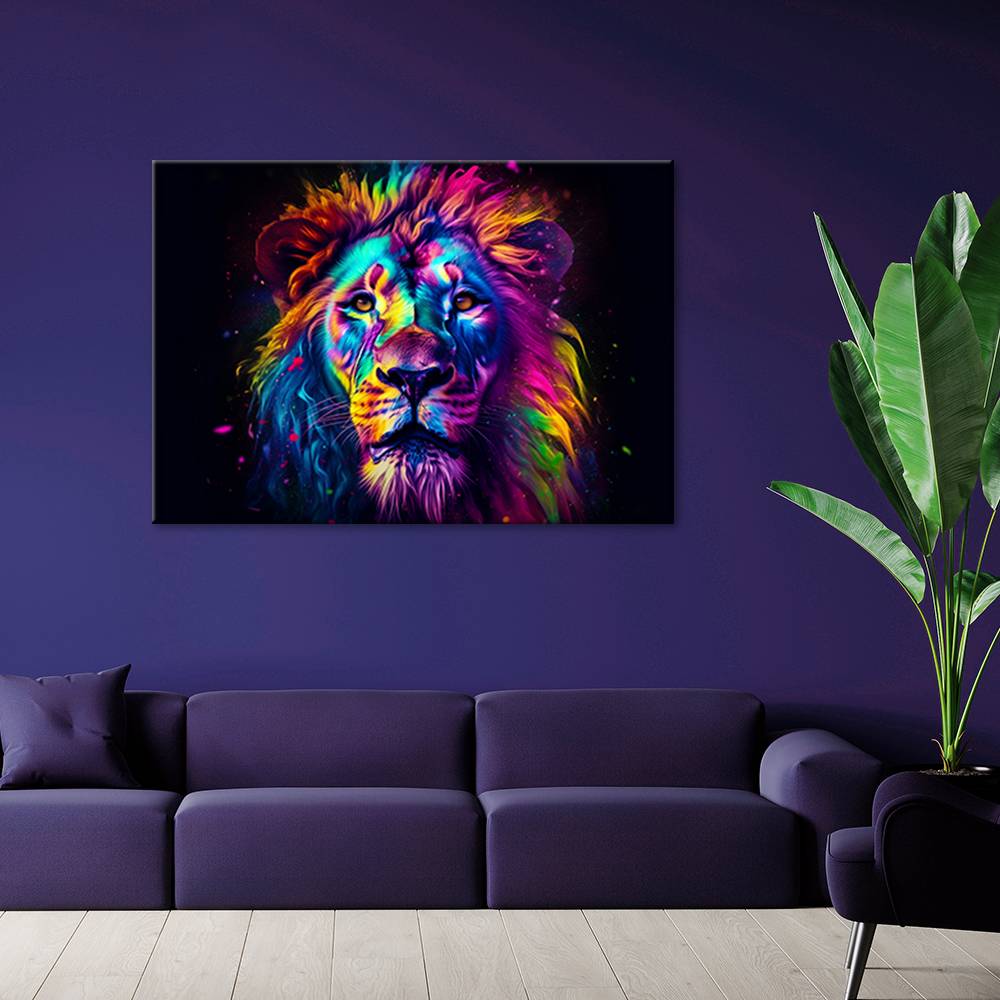 Kaeppel Leinwandbild, Farbe Neon Portrait Löwe Ai JETZT KAUFEN