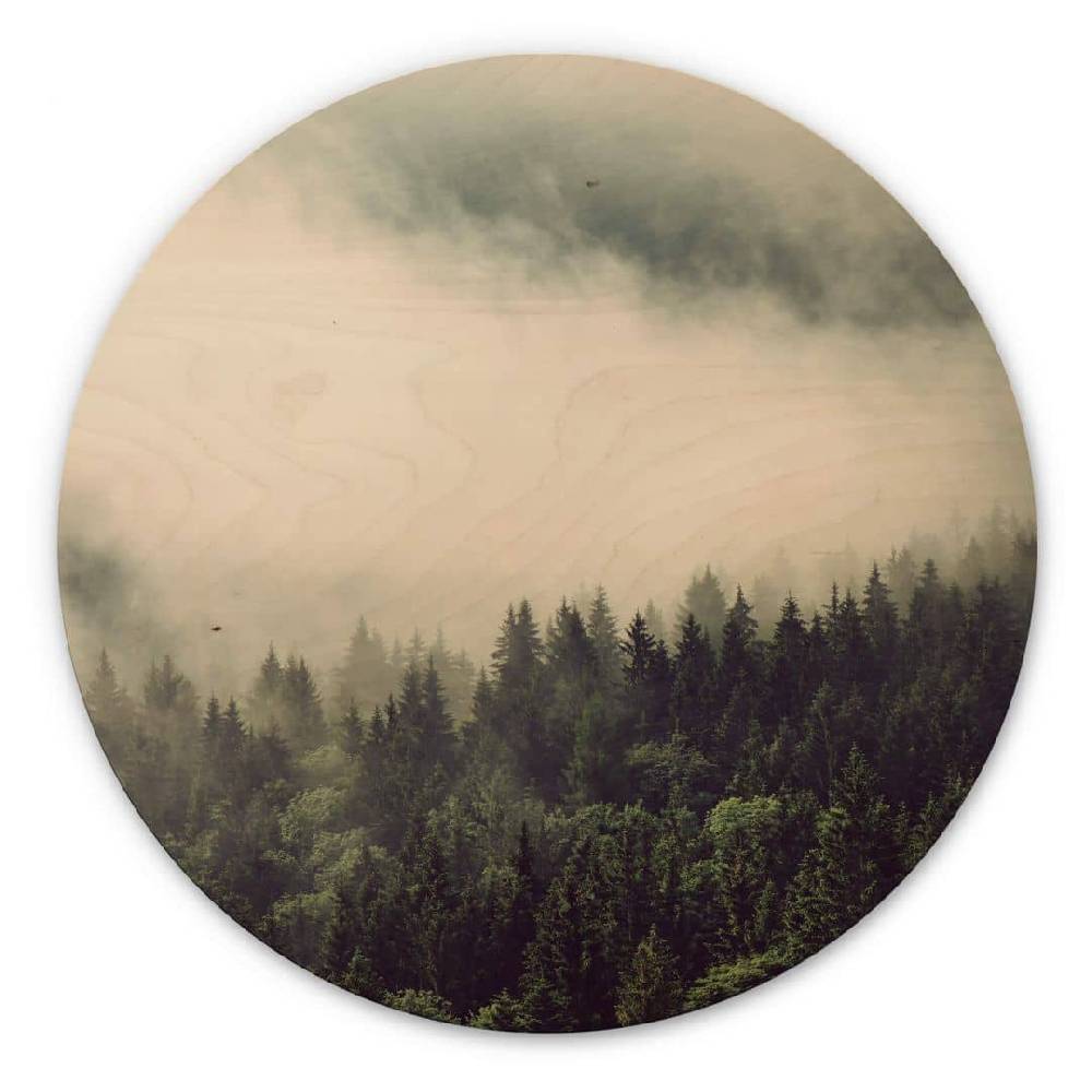 Kaeppel Holzbild Nebel im Wald 02 - Rund Sonderangebot der Fabrik