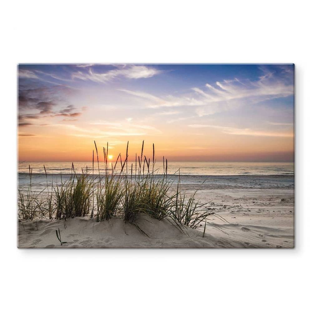 Kaeppel Glasbild Düne am Strand bei Sonnenuntergang