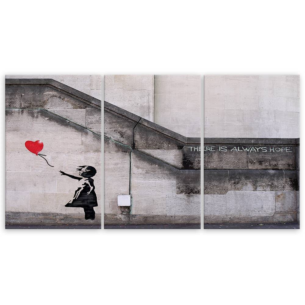 Kaeppel Leinwandbild 3-teilig, Banksy Ballon-Mädchen Begrenztes Angebot