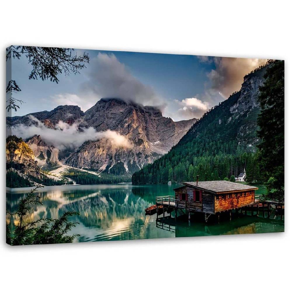 Kaeppel Leinwandbild, Hütte an einem See in den Bergen