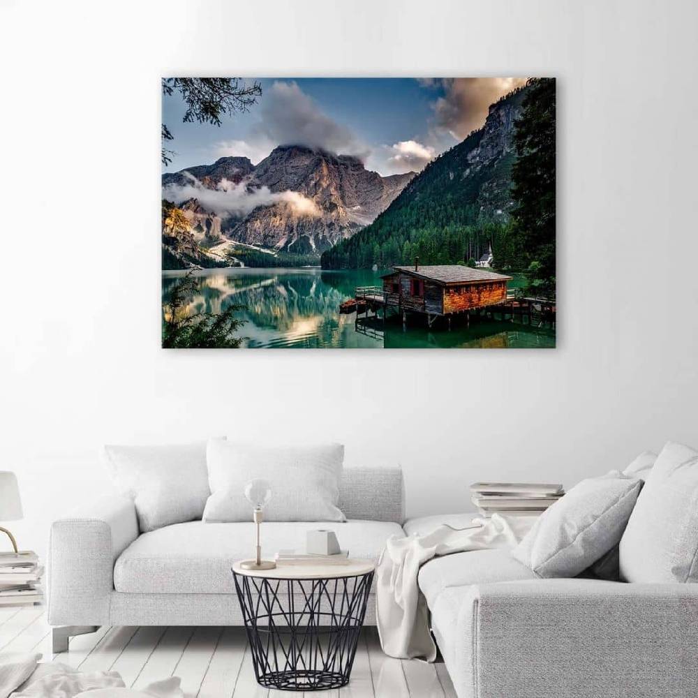 Kaeppel Leinwandbild, Hütte an einem See in den Bergen Weihnachtsangebot