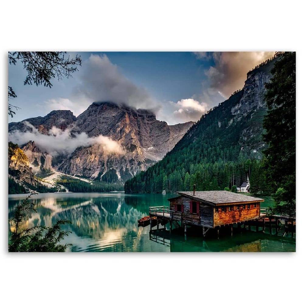 Kaeppel Leinwandbild, Hütte an einem See in den Bergen Weihnachtsangebot
