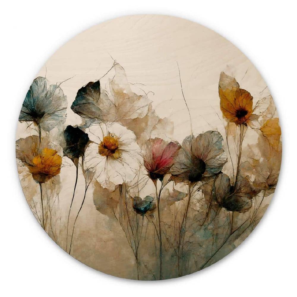 Kaeppel Holzbild Bouquet aus Trockenblumen Rund - Treechild