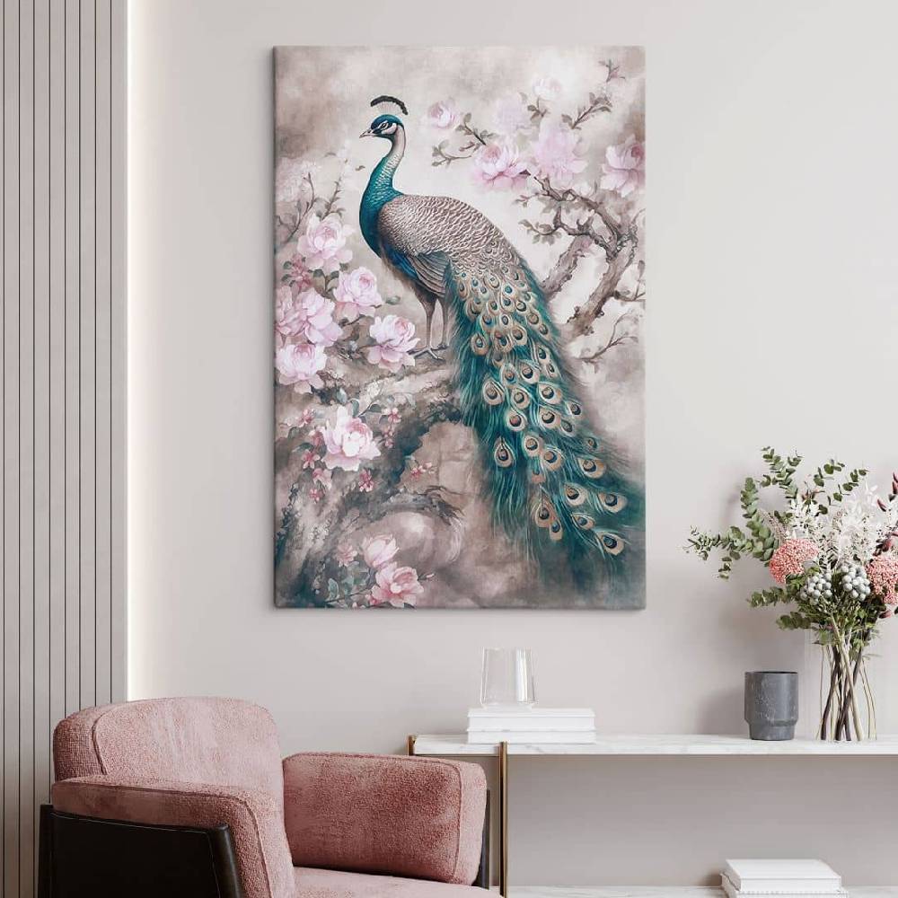 Kaeppel Leinwandbild Edler Pfau mit Blüten - Haase Auslauf